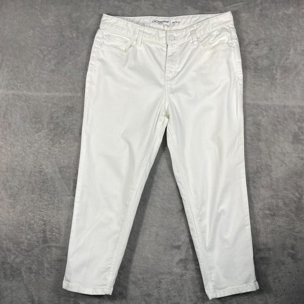 Liz Claiborne White Jackie Stretch Capri Jeans Size 12P Petite Cropped Denim